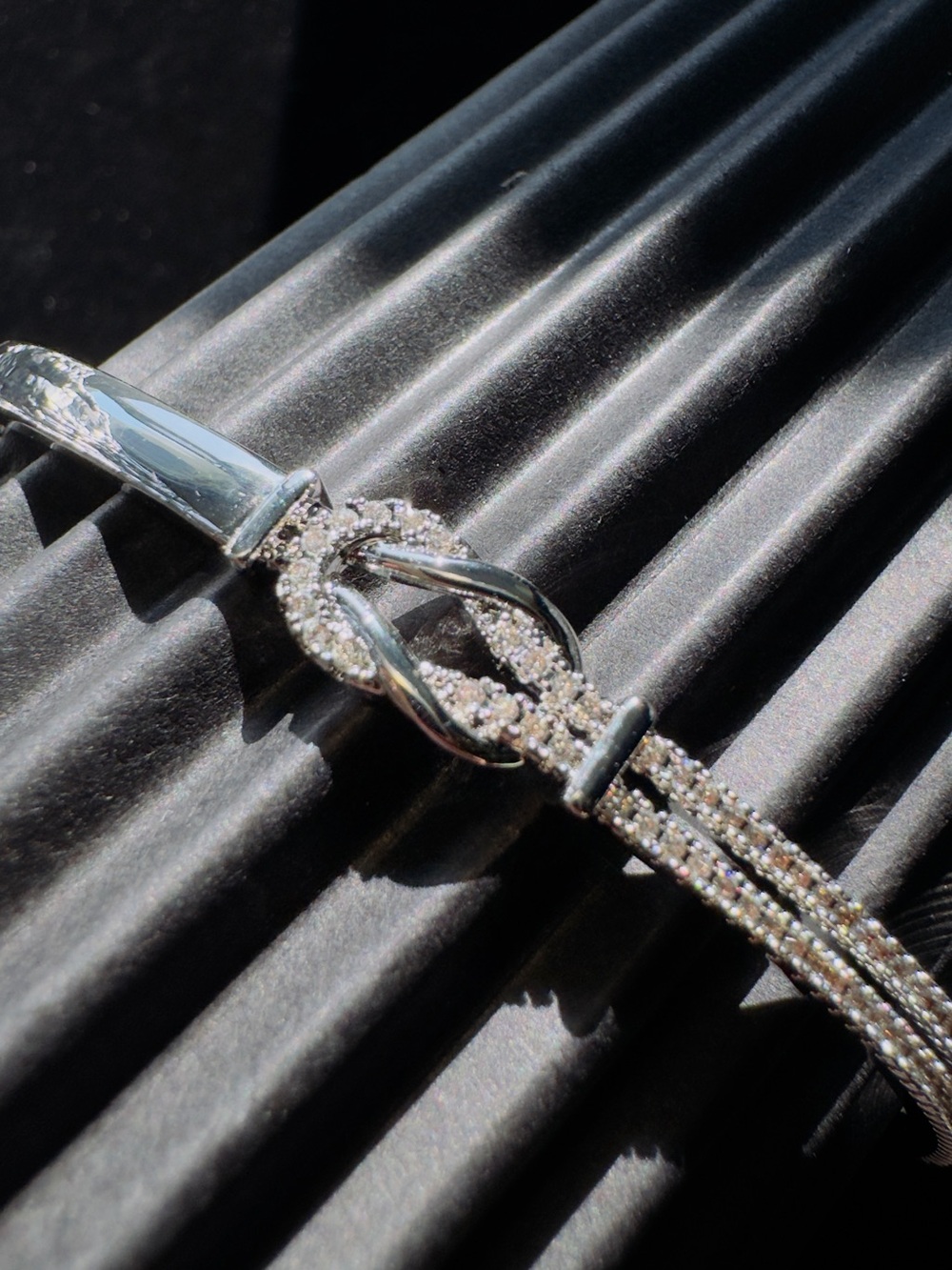 Silver-Tone Knot Bangle with Pavé Accents